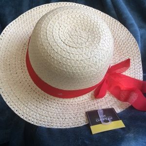 NEW wide brim sun hat with red bow